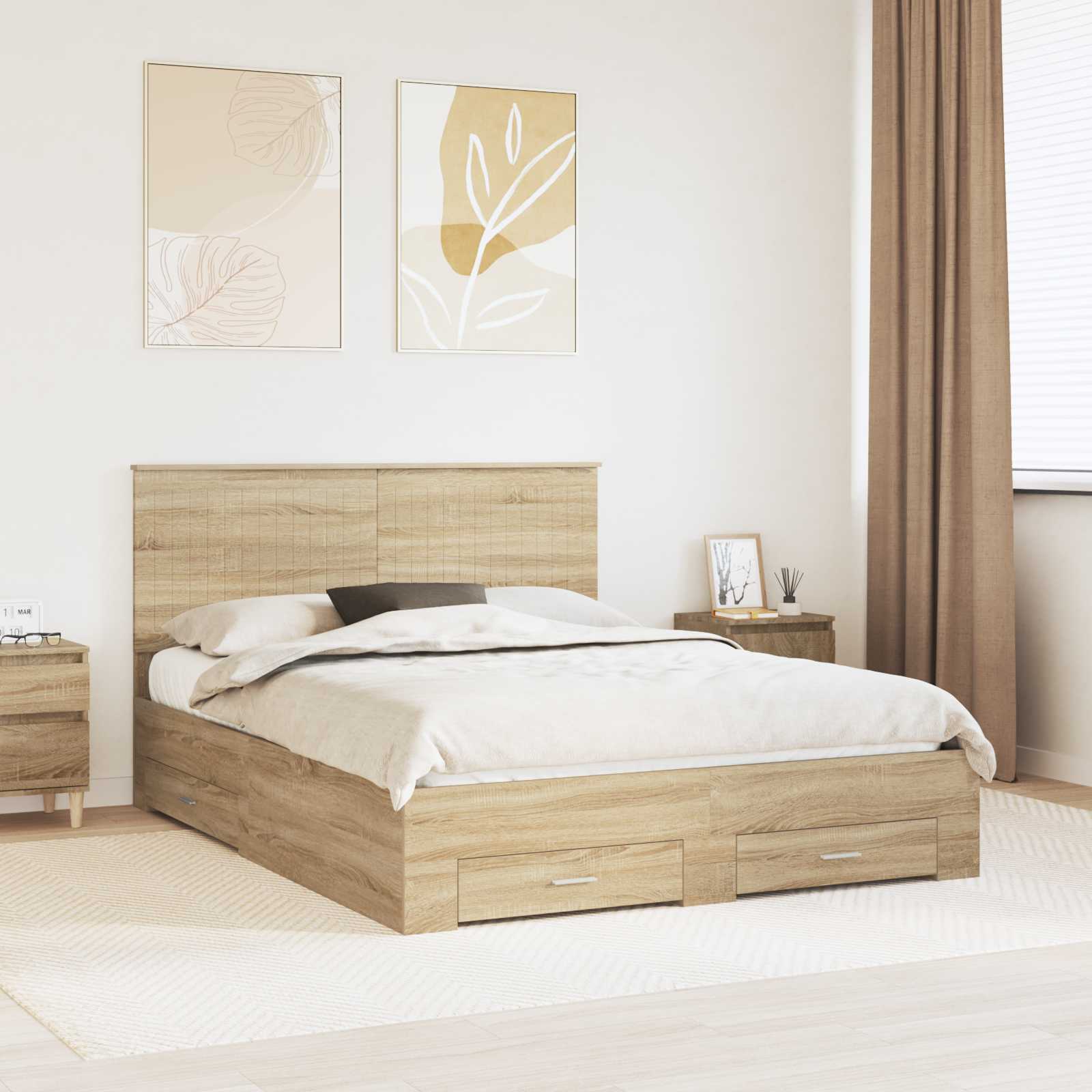 vidaXL Ramka łóżka Dąb Sonoma 150 x 200 cm Materiał drewnopochodny