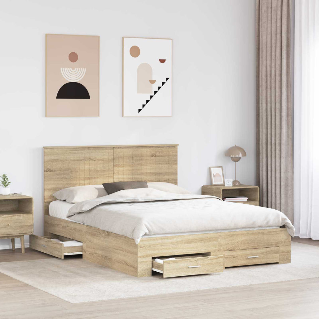 vidaXL Ramka łóżka Dąb Sonoma 150 x 200 cm Materiał drewnopochodny