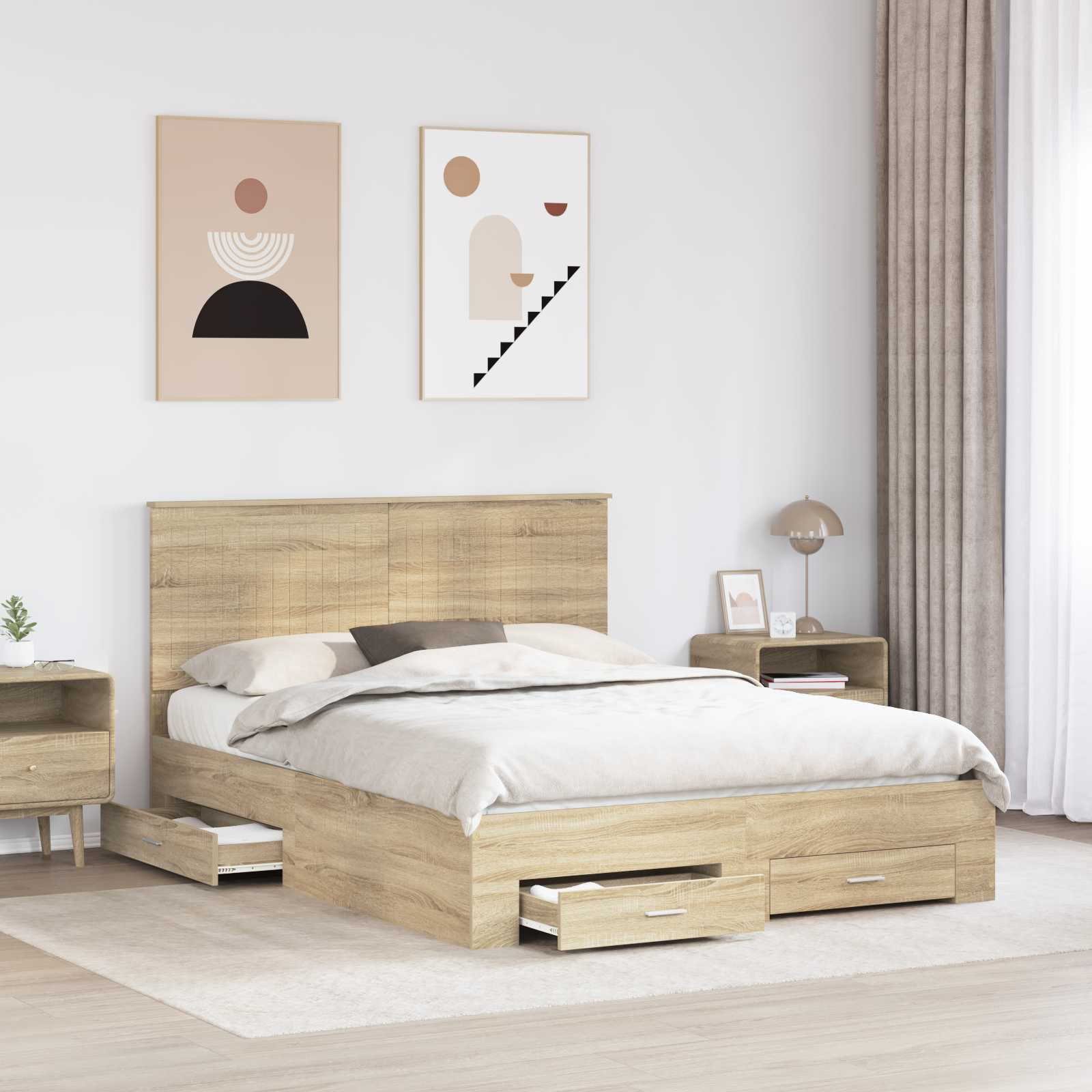 vidaXL Ramka łóżka Dąb Sonoma 150 x 200 cm Materiał drewnopochodny