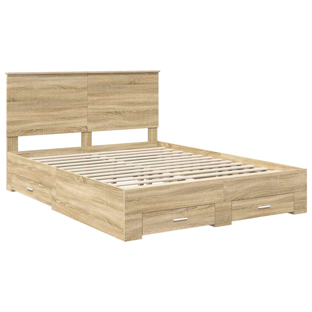 vidaXL Ramka łóżka Dąb Sonoma 150 x 200 cm Materiał drewnopochodny