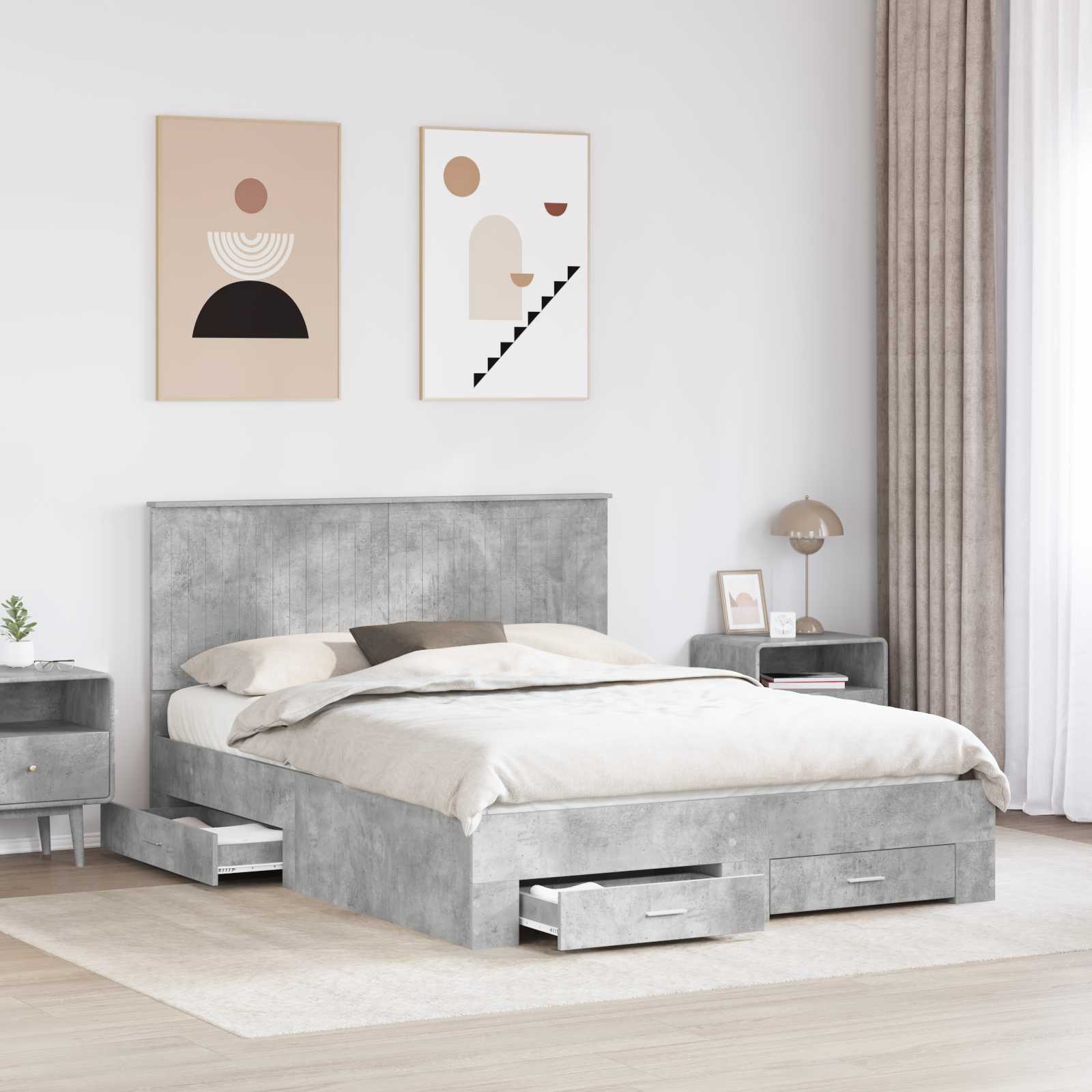 vidaXL Ramka łóżka Betonowy szary 150 x 200 cm Materiał drewnopochodny