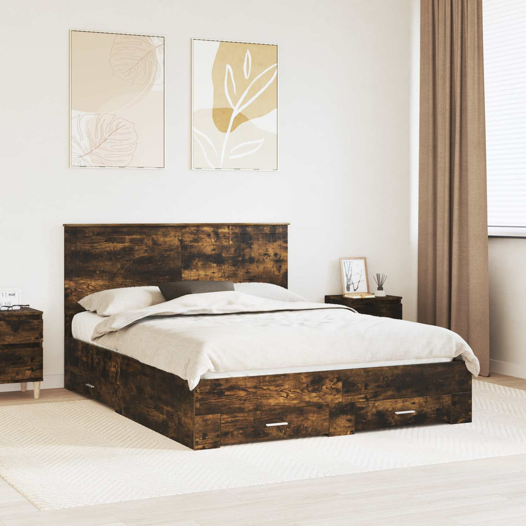 vidaXL Ramka łóżka Dąb wędzony 150 x 200 cm Materiał drewnopochodny