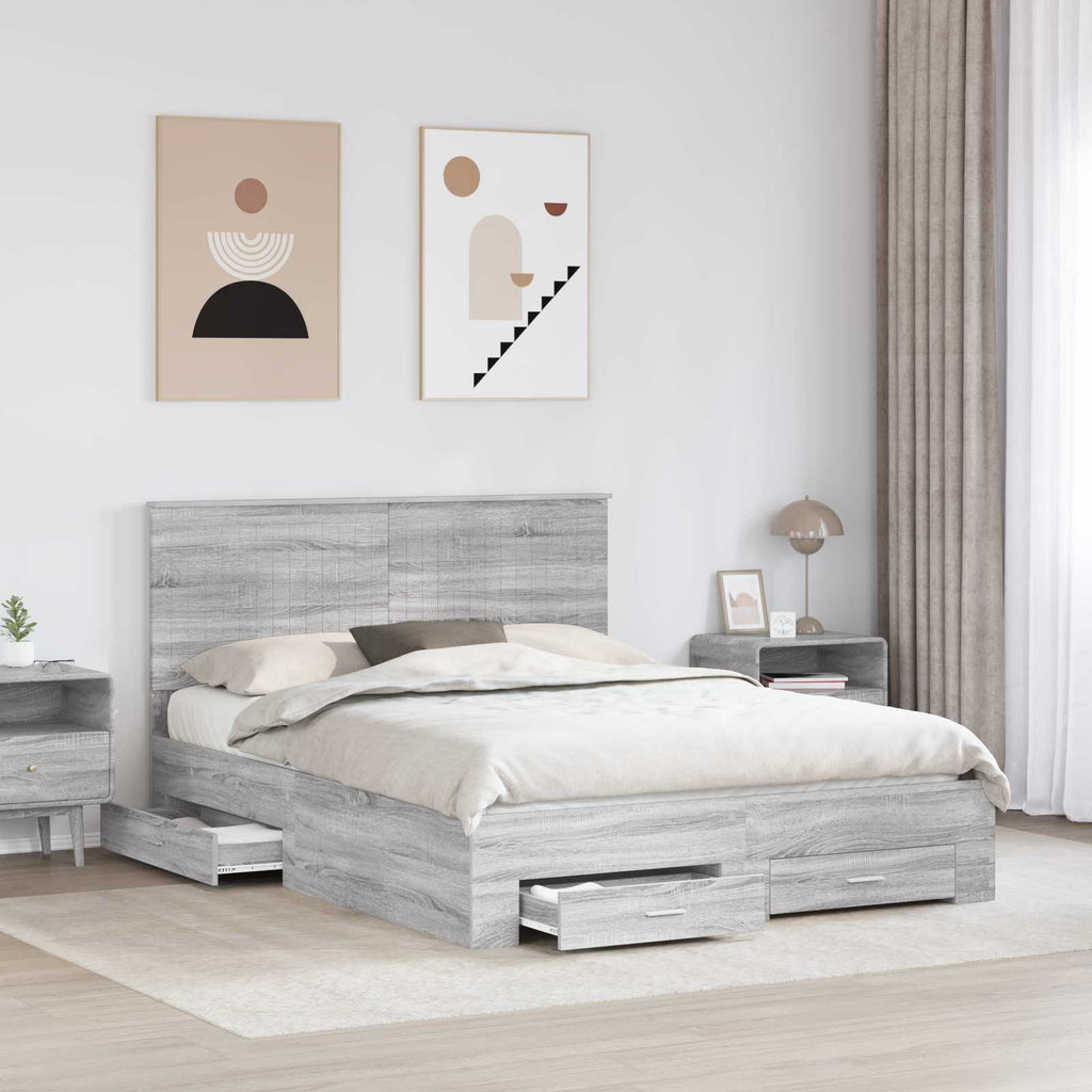 vidaXL Ramka łóżka Szary Sonoma 150 x 200 cm Materiał drewnopochodny