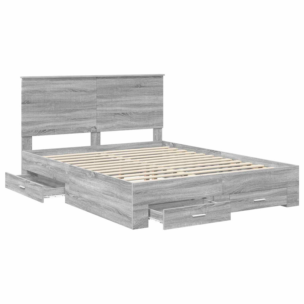 vidaXL Ramka łóżka Szary Sonoma 150 x 200 cm Materiał drewnopochodny