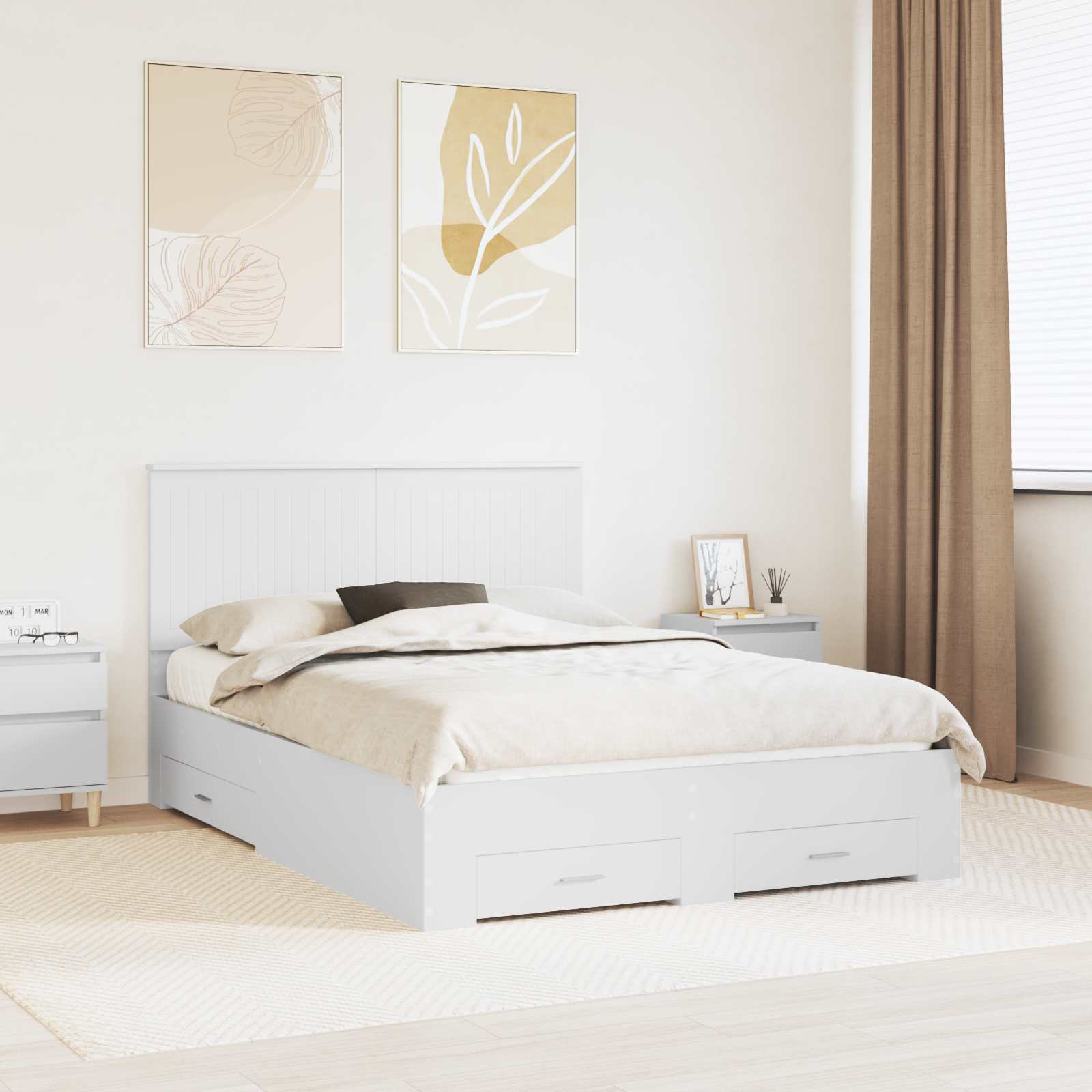 vidaXL Ramka łóżka Biały 140 x 190 cm Materiał drewnopochodny