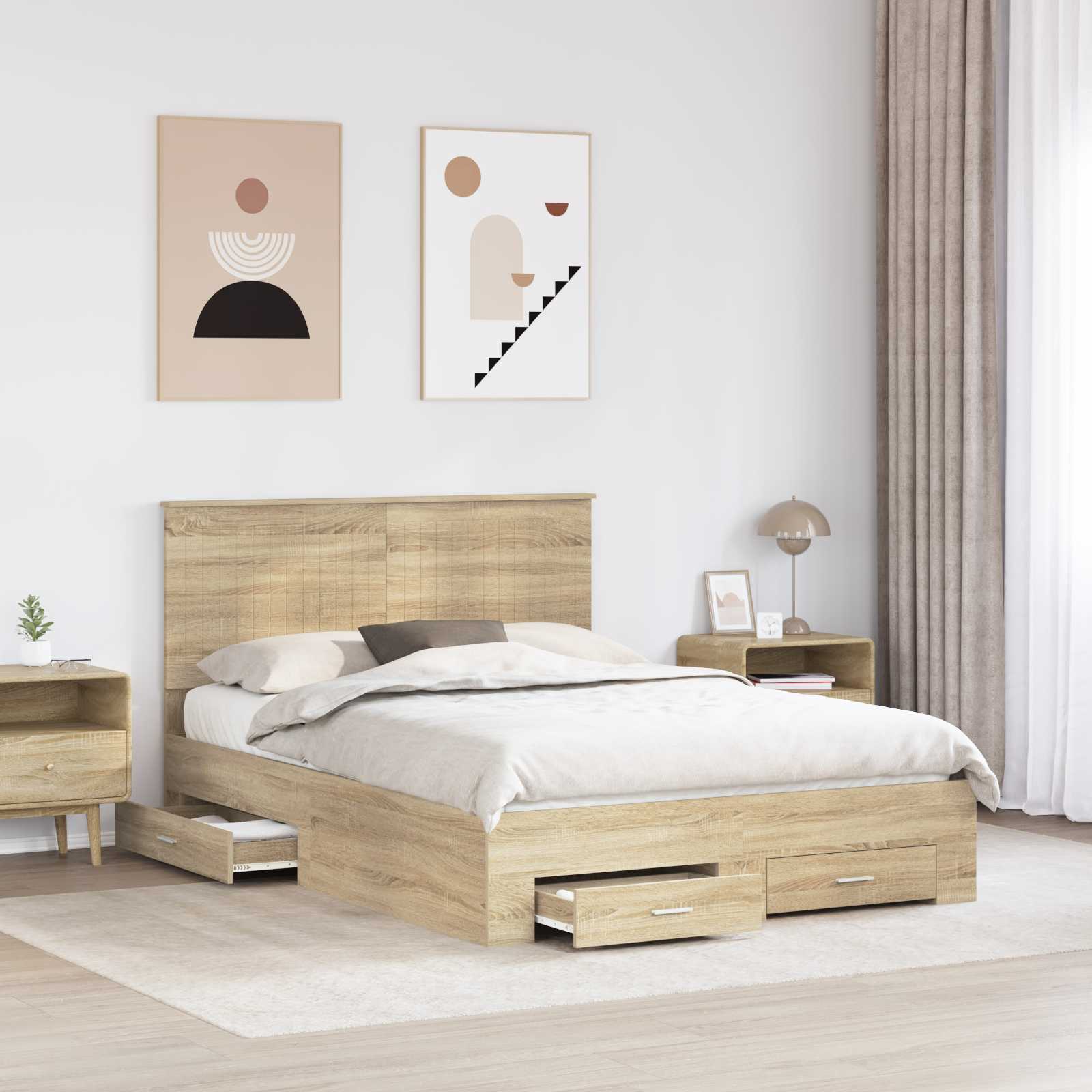 vidaXL Ramka łóżka Dąb Sonoma 140 x 190 cm Materiał drewnopochodny