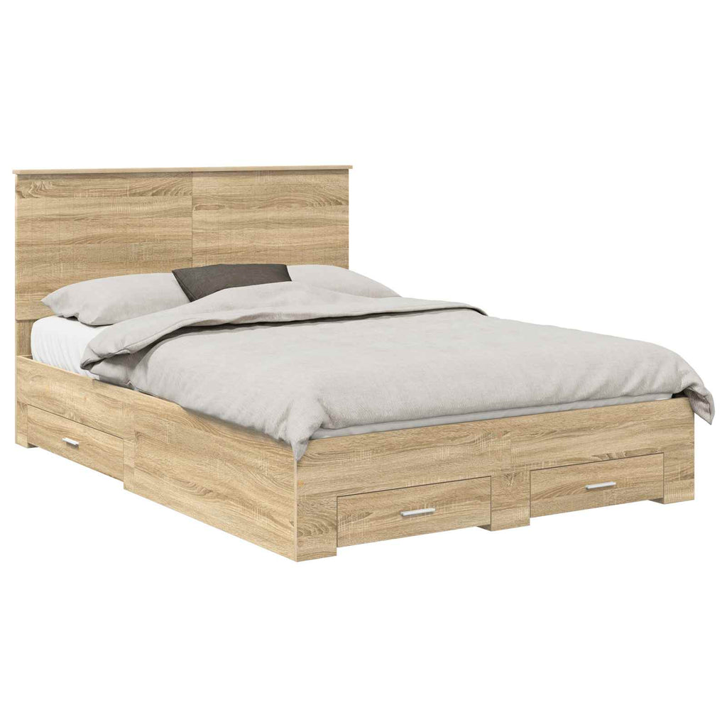 vidaXL Ramka łóżka Dąb Sonoma 135 x 190 cm Materiał drewnopochodny