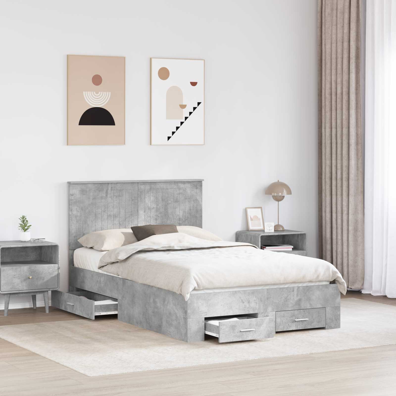 vidaXL Ramka łóżka Betonowy szary 120 x 190 cm Materiał drewnopochodny