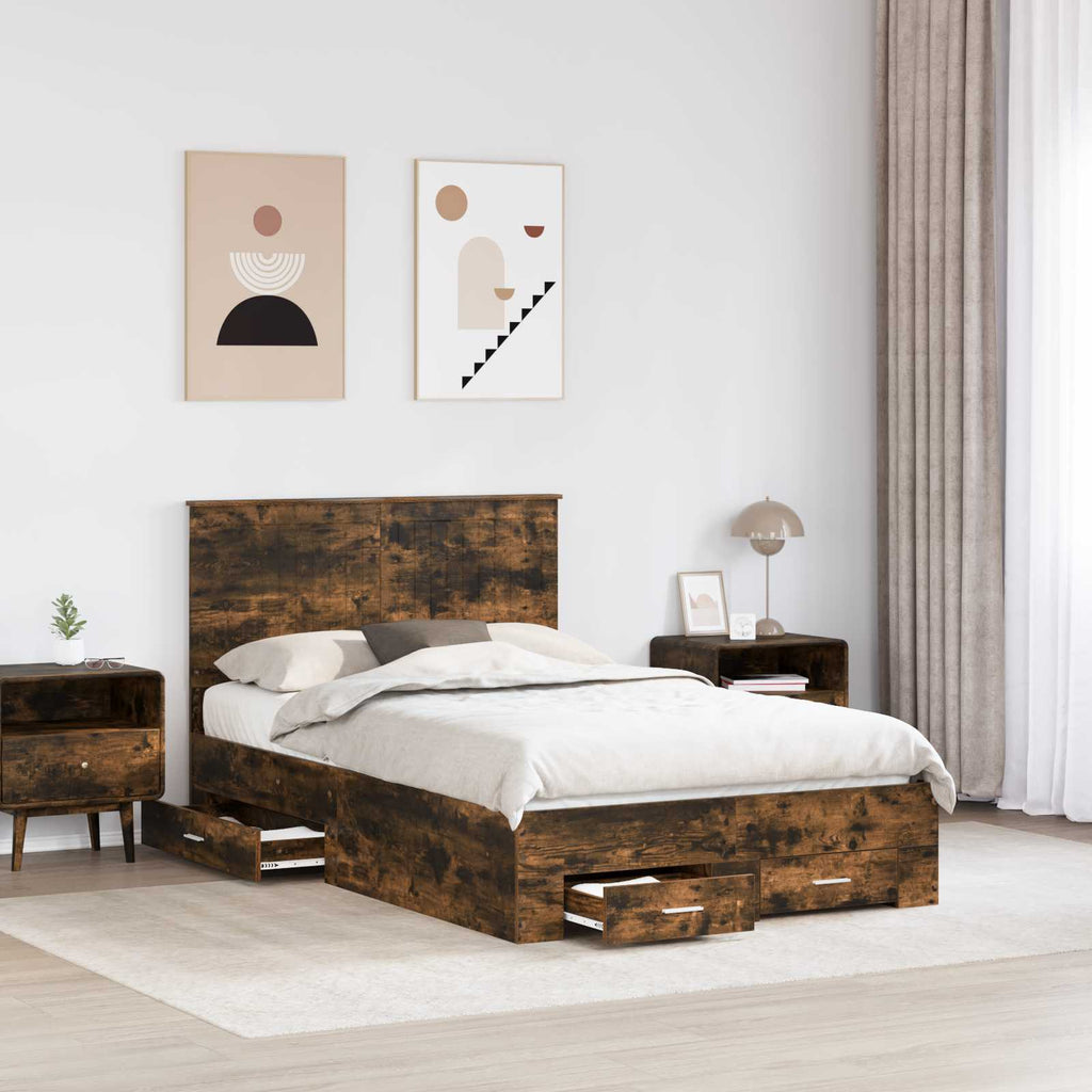vidaXL Ramka łóżka Dąb wędzony 120 x 190 cm Materiał drewnopochodny