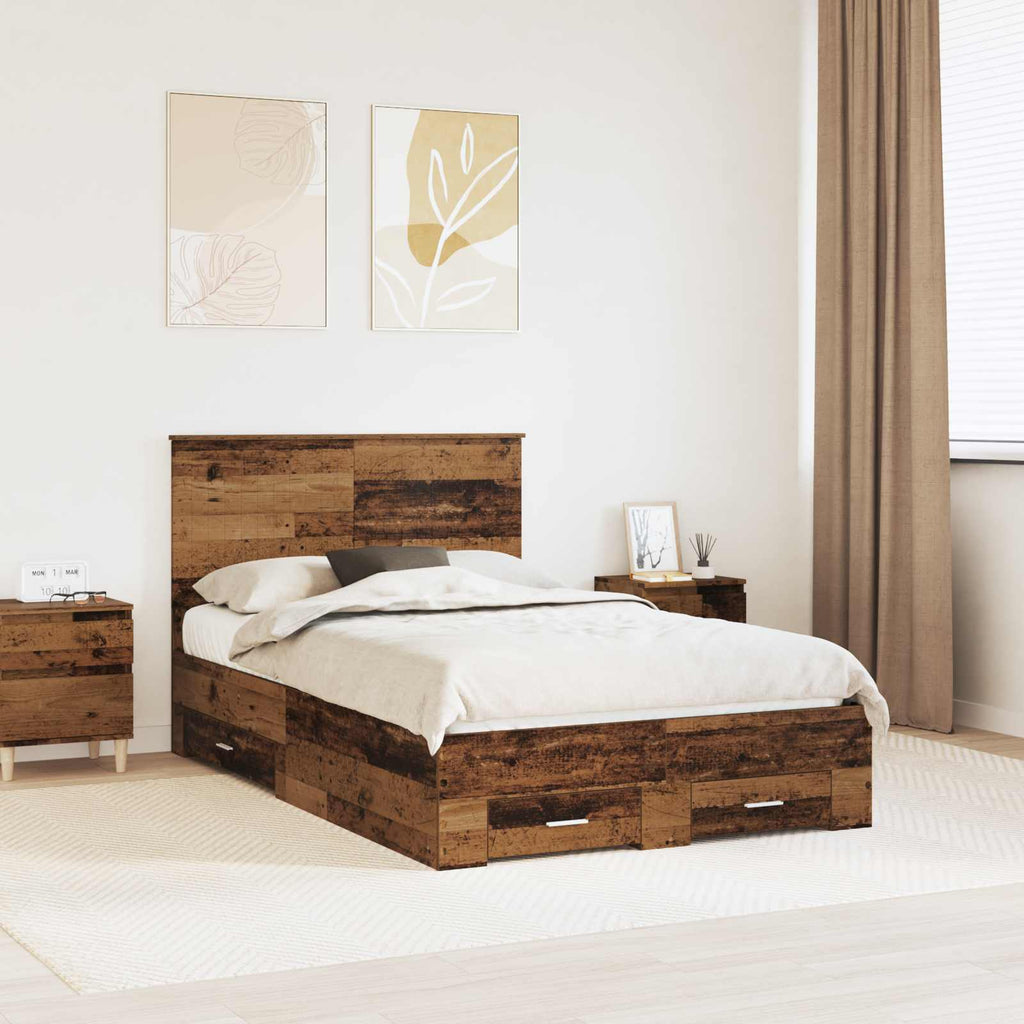 vidaXL Ramka łóżka Stare drewno 120 x 190 cm Materiał drewnopochodny