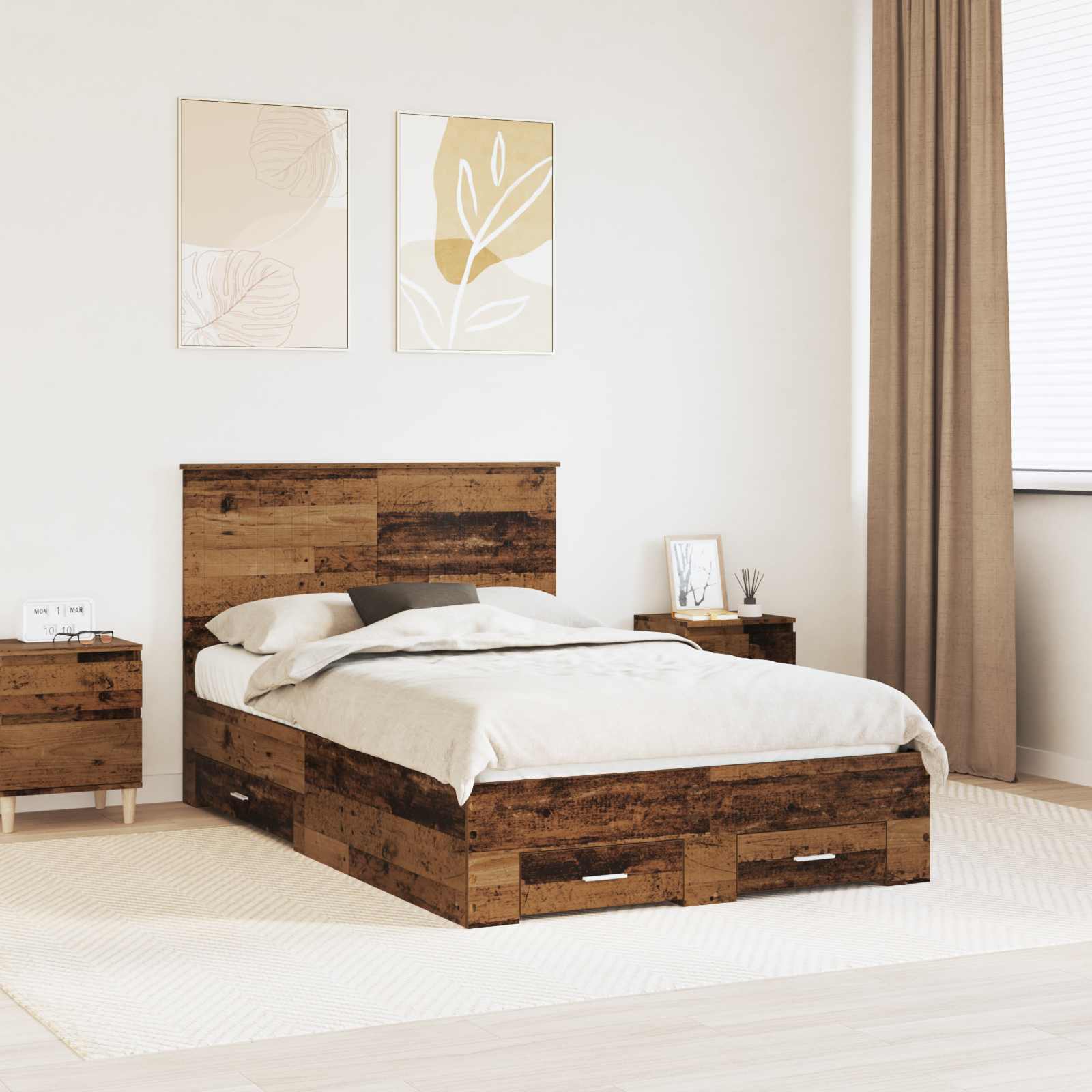 vidaXL Ramka łóżka Stare drewno 120 x 190 cm Materiał drewnopochodny