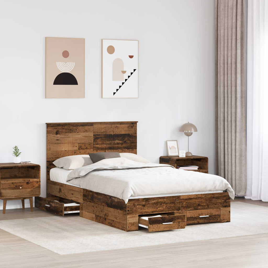 vidaXL Ramka łóżka Stare drewno 120 x 190 cm Materiał drewnopochodny