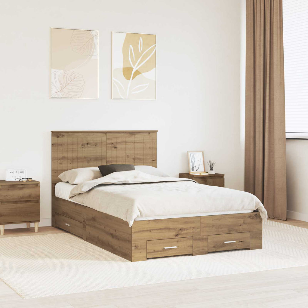 vidaXL Ramka łóżka Z zagłówkiem Dąb rzemieślniczy 120 x 190 cm