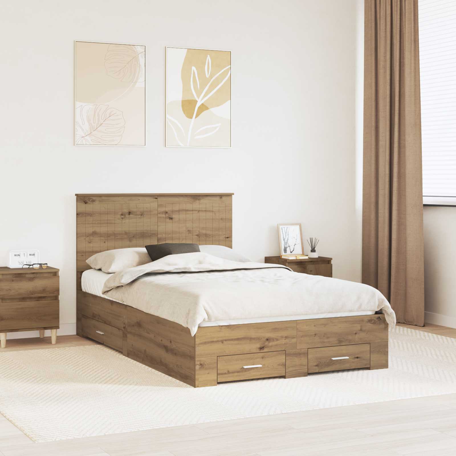 vidaXL Ramka łóżka Z zagłówkiem Dąb rzemieślniczy 120 x 190 cm