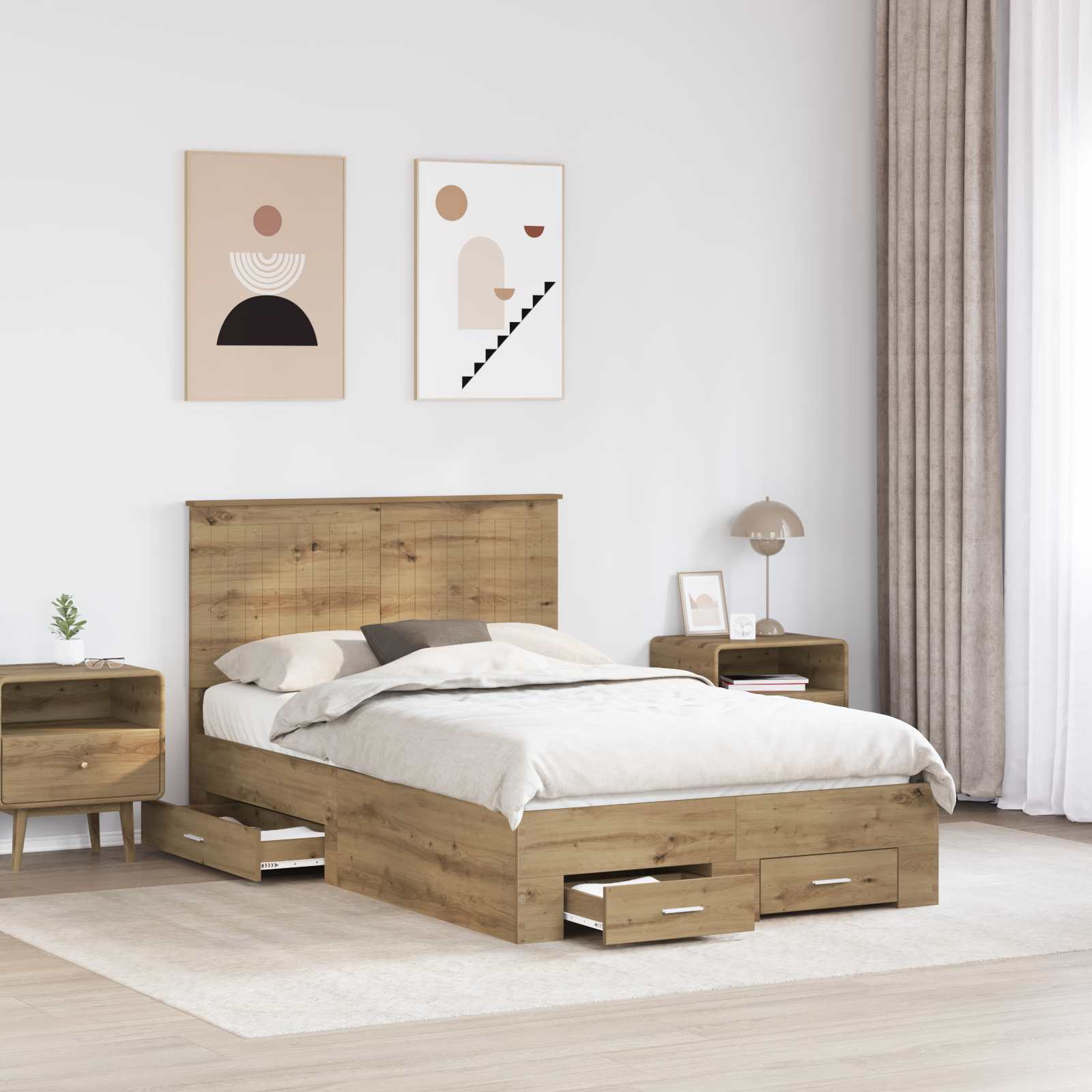 vidaXL Ramka łóżka Z zagłówkiem Dąb rzemieślniczy 120 x 190 cm