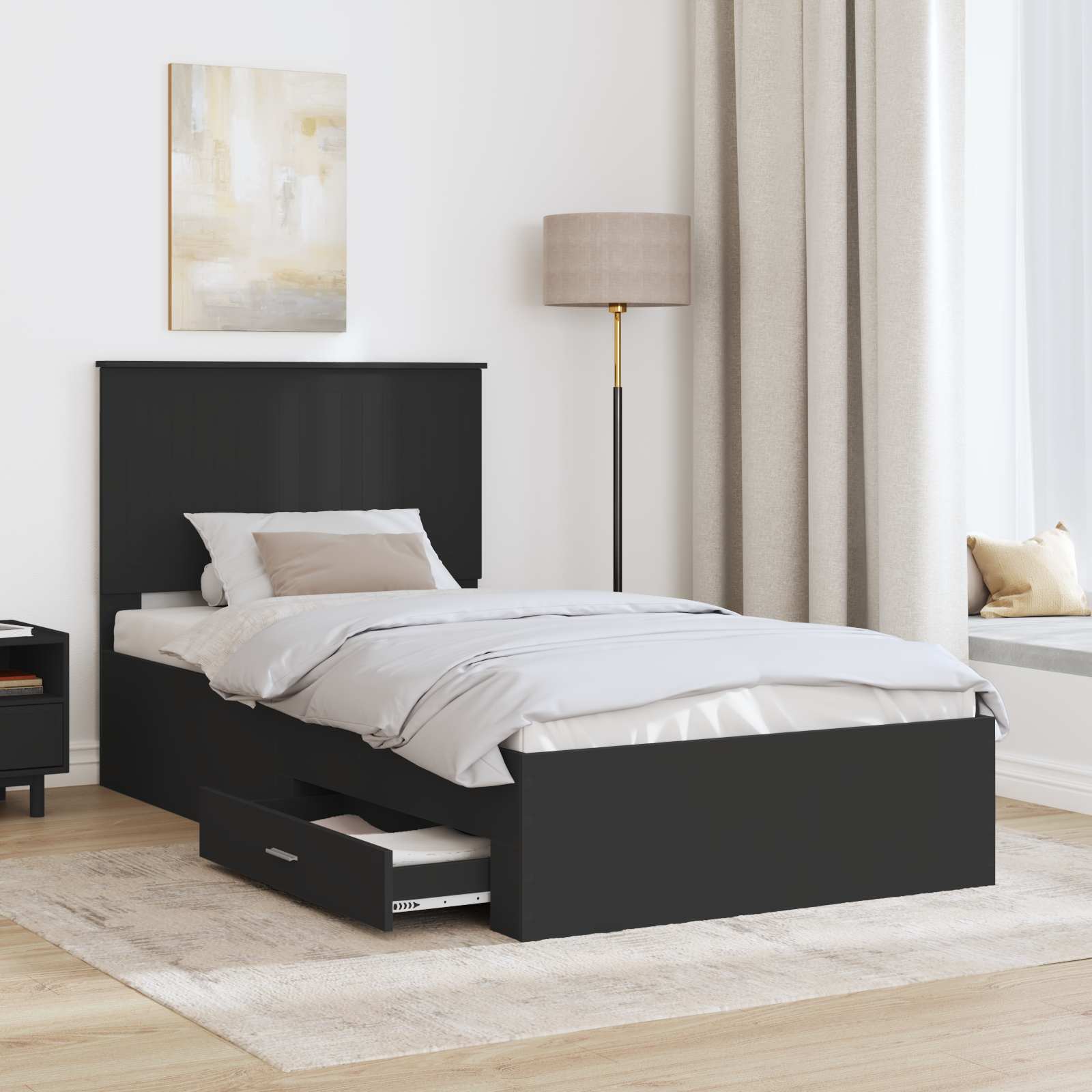 vidaXL Ramka łóżka Z zagłówkiem Czarny i Srebrny 90 x 200 cm