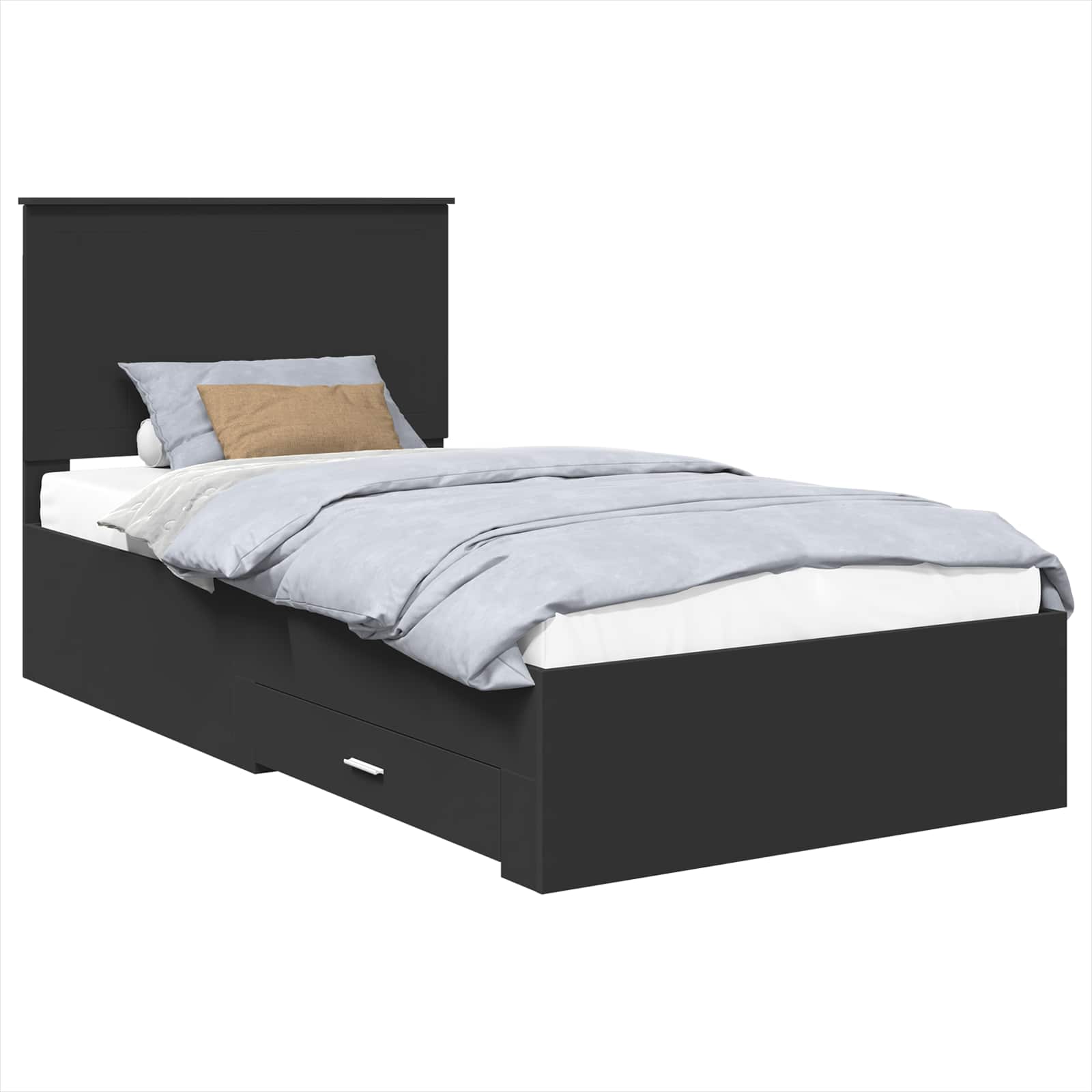 vidaXL Ramka łóżka Z zagłówkiem Czarny i Srebrny 90 x 200 cm