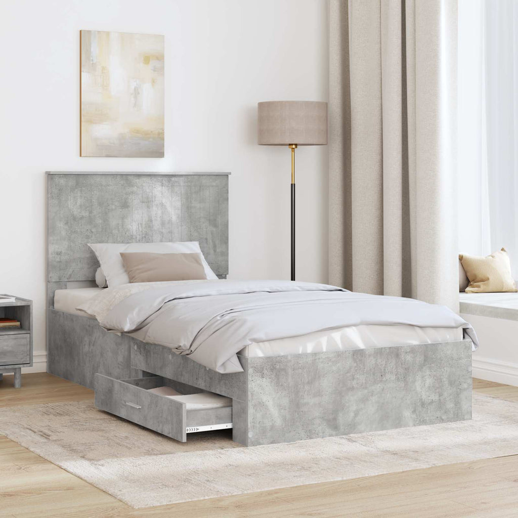 vidaXL Ramka łóżka Betonowy szary 100 x 200 cm Materiał drewnopochodny