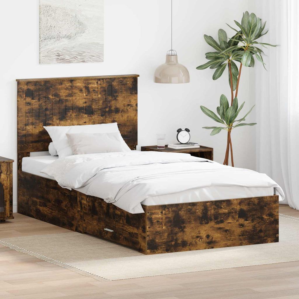 vidaXL Ramka łóżka Dąb wędzony 100 x 200 cm Materiał drewnopochodny