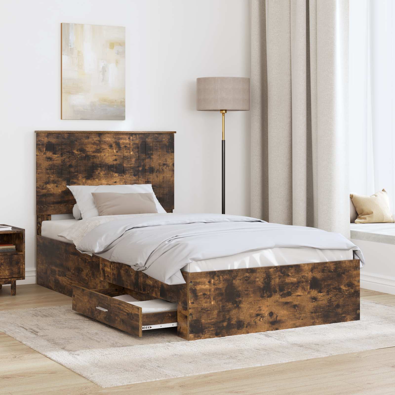 vidaXL Ramka łóżka Dąb wędzony 100 x 200 cm Materiał drewnopochodny