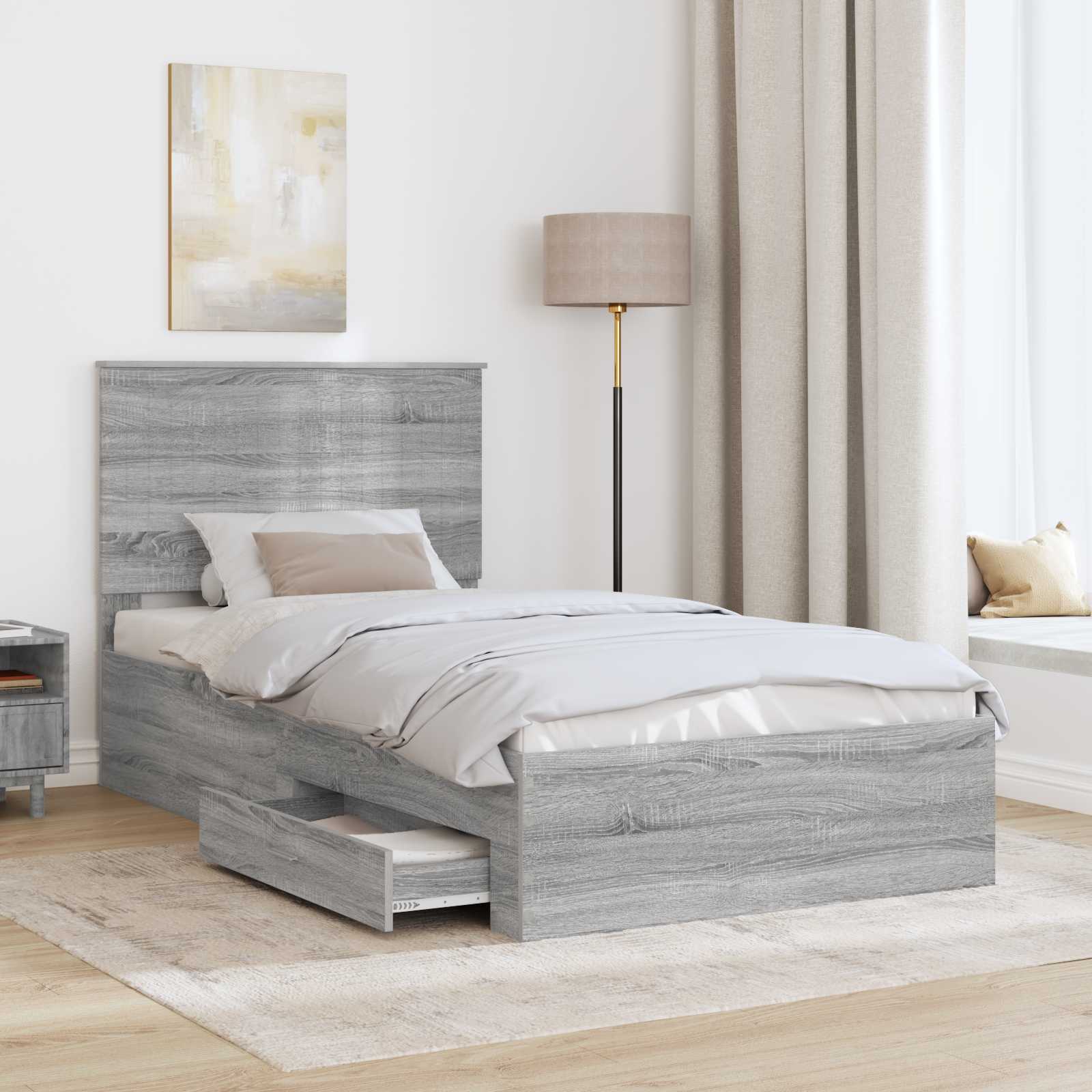 vidaXL Ramka łóżka Szary Sonoma 100 x 200 cm Materiał drewnopochodny