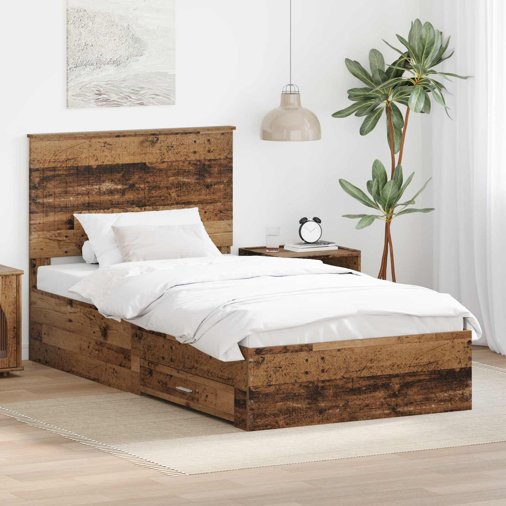 vidaXL Ramka łóżka Stare drewno 100 x 200 cm Materiał drewnopochodny