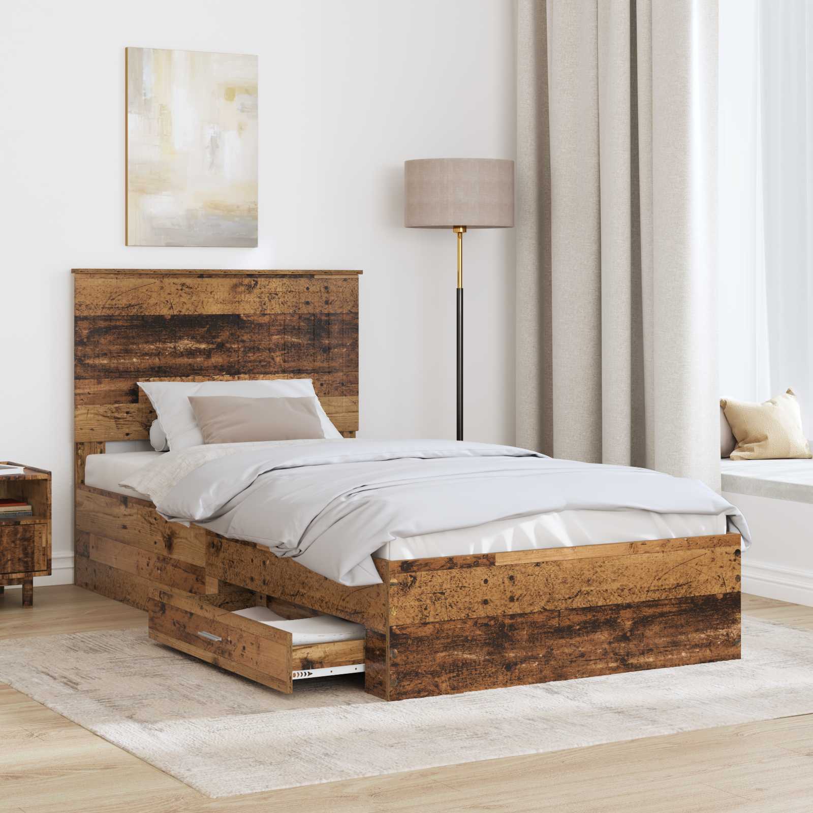 vidaXL Ramka łóżka Stare drewno 100 x 200 cm Materiał drewnopochodny