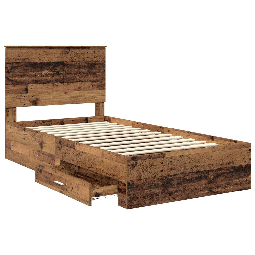 vidaXL Ramka łóżka Stare drewno 100 x 200 cm Materiał drewnopochodny