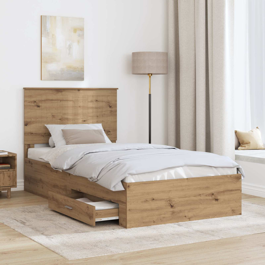 vidaXL Ramka łóżka Z zagłówkiem Dąb rzemieślniczy 100 x 200 cm