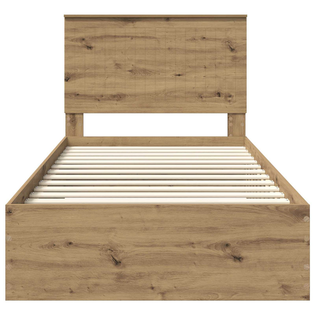 vidaXL Ramka łóżka Z zagłówkiem Dąb rzemieślniczy 100 x 200 cm