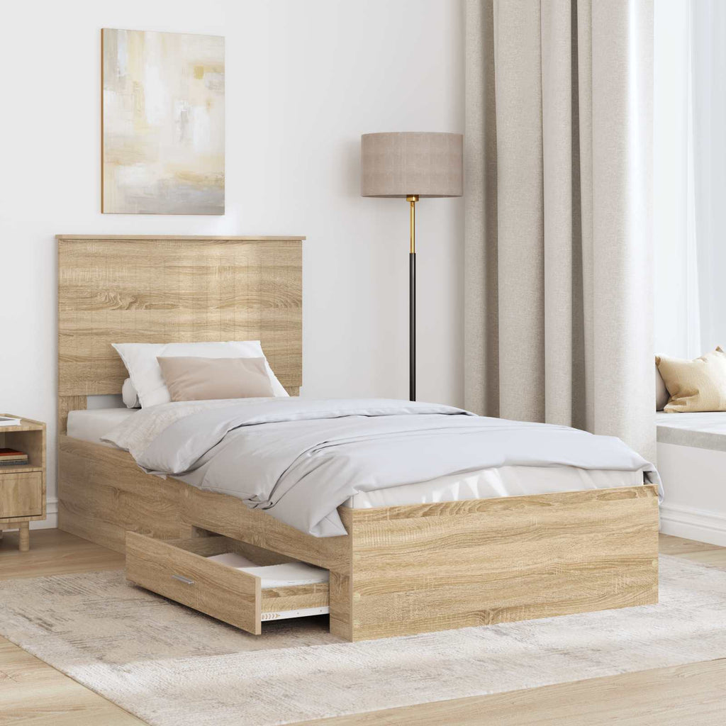 vidaXL Ramka łóżka Dąb Sonoma 90 x 200 cm Materiał drewnopochodny