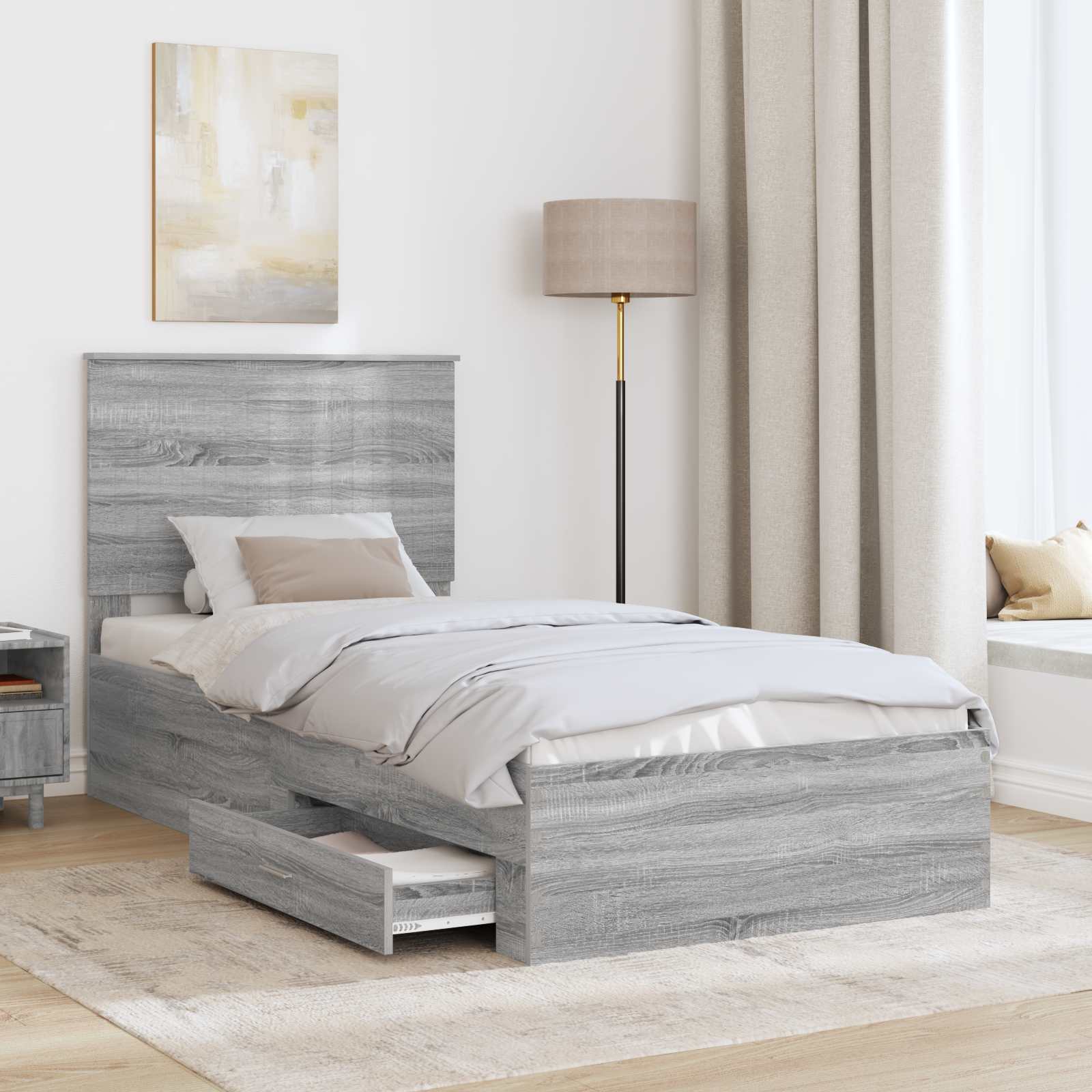 vidaXL Ramka łóżka Szary Sonoma 90 x 200 cm Materiał drewnopochodny