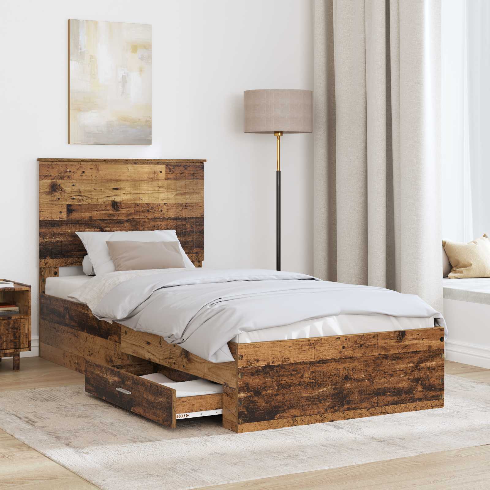 vidaXL Ramka łóżka Stare drewno 90 x 200 cm Materiał drewnopochodny