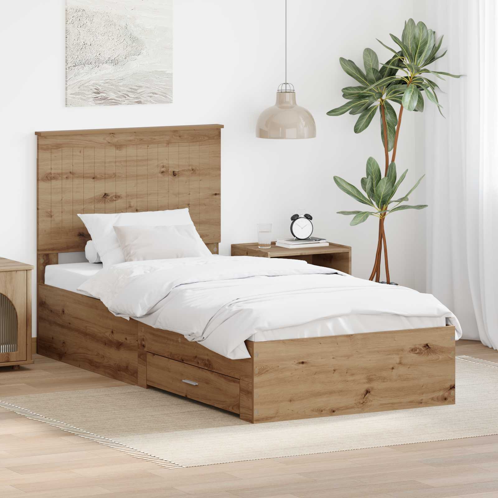 vidaXL Ramka łóżka Z zagłówkiem Dąb rzemieślniczy 90 x 200 cm