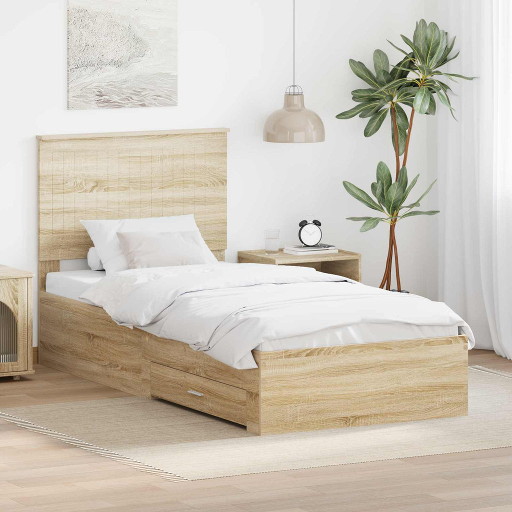 vidaXL Ramka łóżka Dąb Sonoma 90 x 190 cm Materiał drewnopochodny
