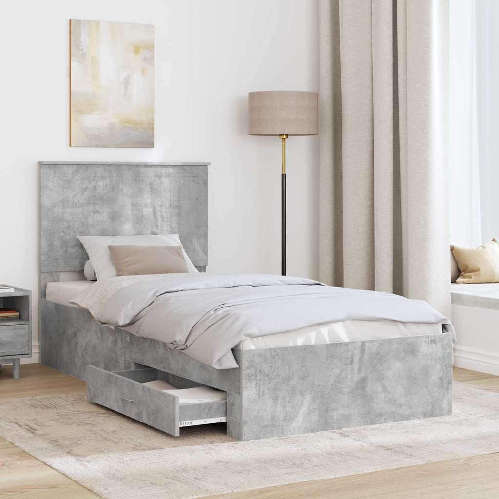 vidaXL Ramka łóżka Betonowy szary 90 x 190 cm Materiał drewnopochodny
