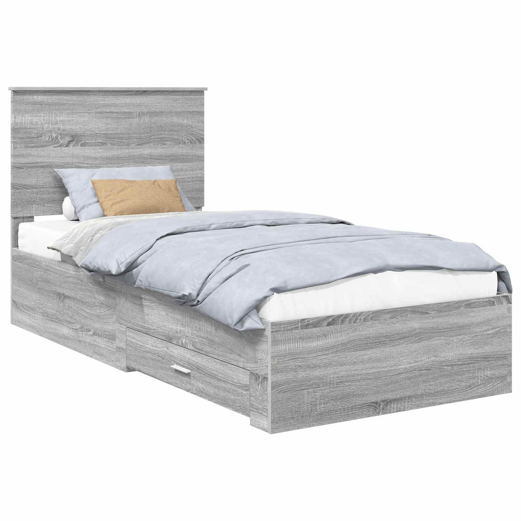 vidaXL Ramka łóżka Szary Sonoma 90 x 190 cm Materiał drewnopochodny
