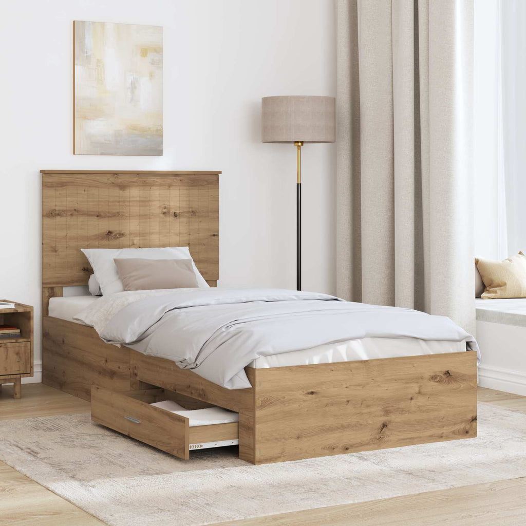 vidaXL Ramka łóżka Z zagłówkiem Dąb rzemieślniczy 90 x 190 cm