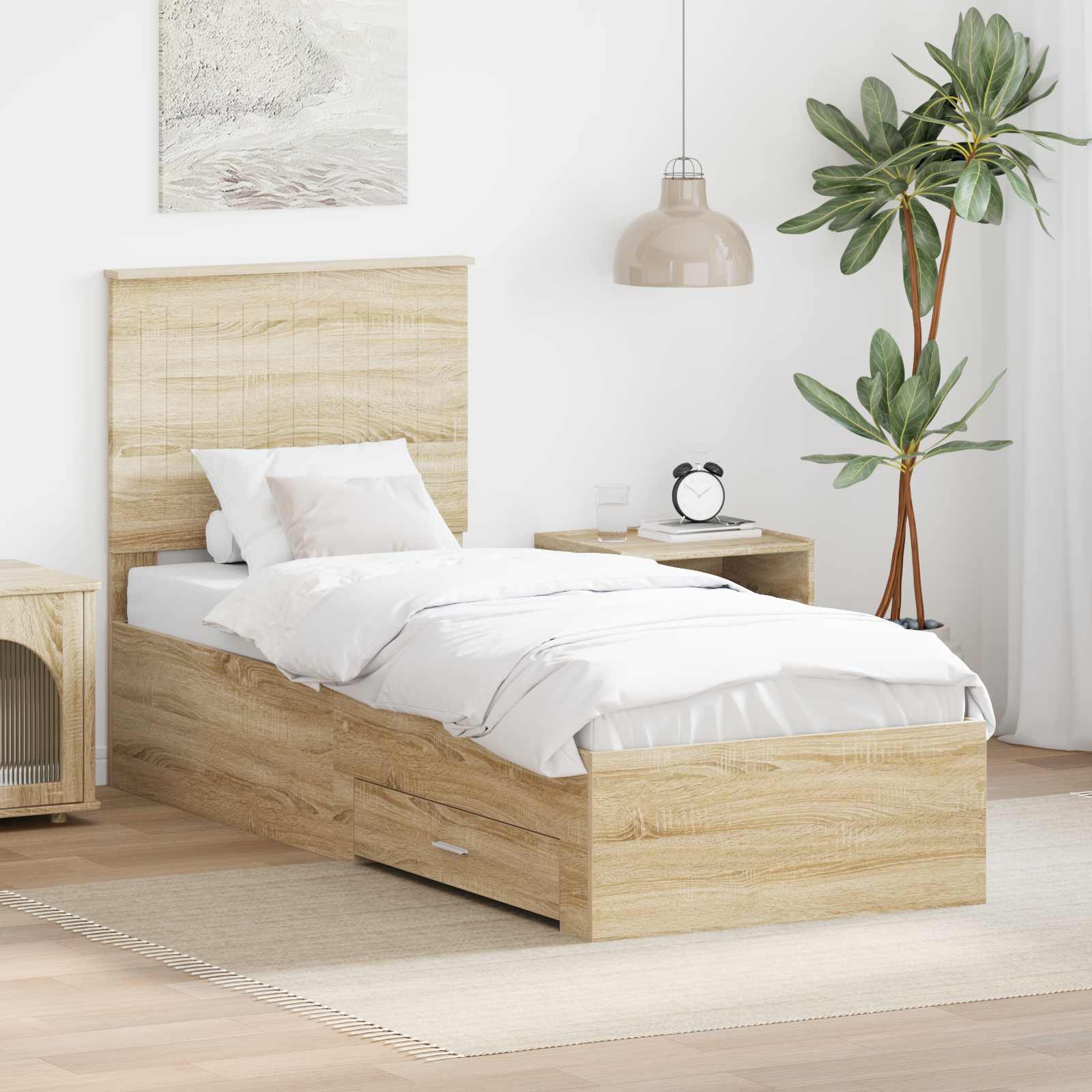 vidaXL Ramka łóżka Z zagłówkiem Sonoma dąb i srebro 70 x 190 cm