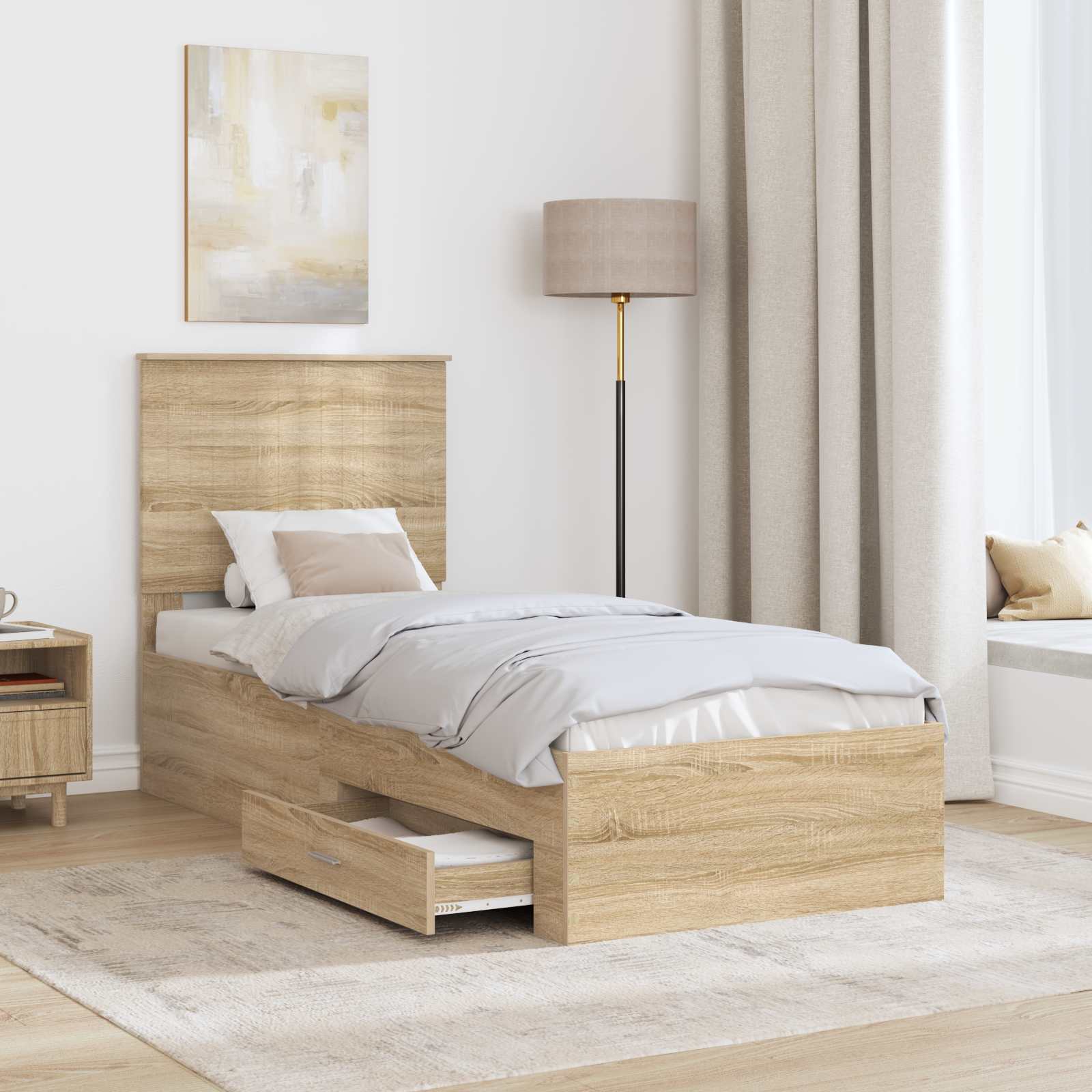 vidaXL Ramka łóżka Z zagłówkiem Sonoma dąb i srebro 70 x 190 cm