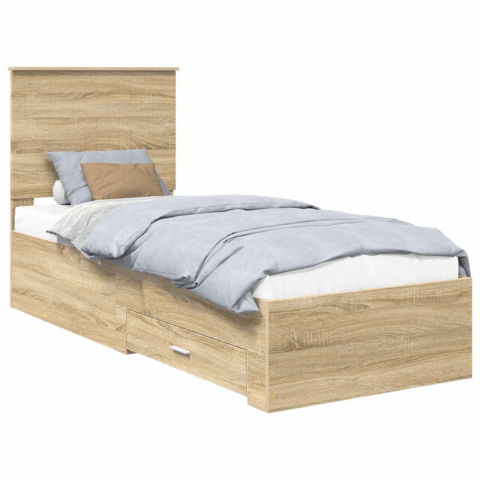 vidaXL Ramka łóżka Z zagłówkiem Sonoma dąb i srebro 70 x 190 cm