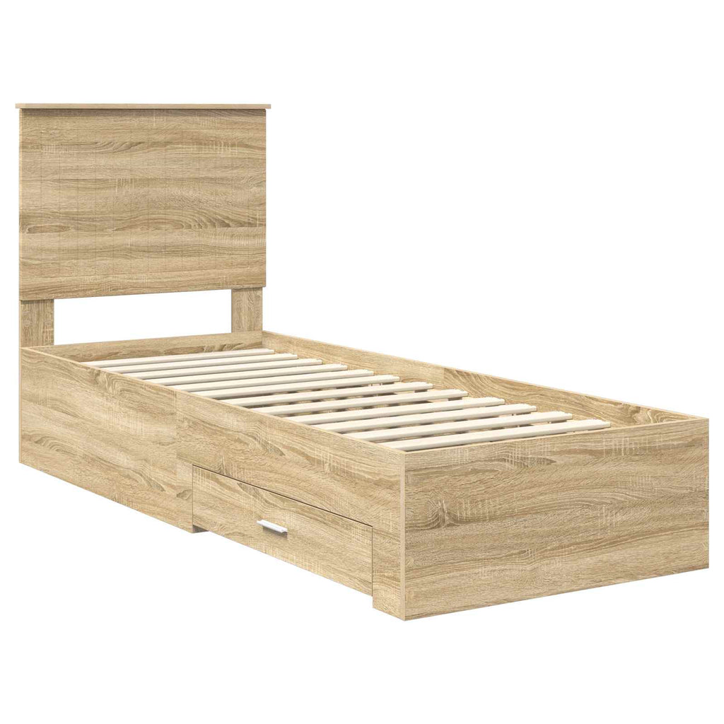vidaXL Ramka łóżka Z zagłówkiem Sonoma dąb i srebro 70 x 190 cm
