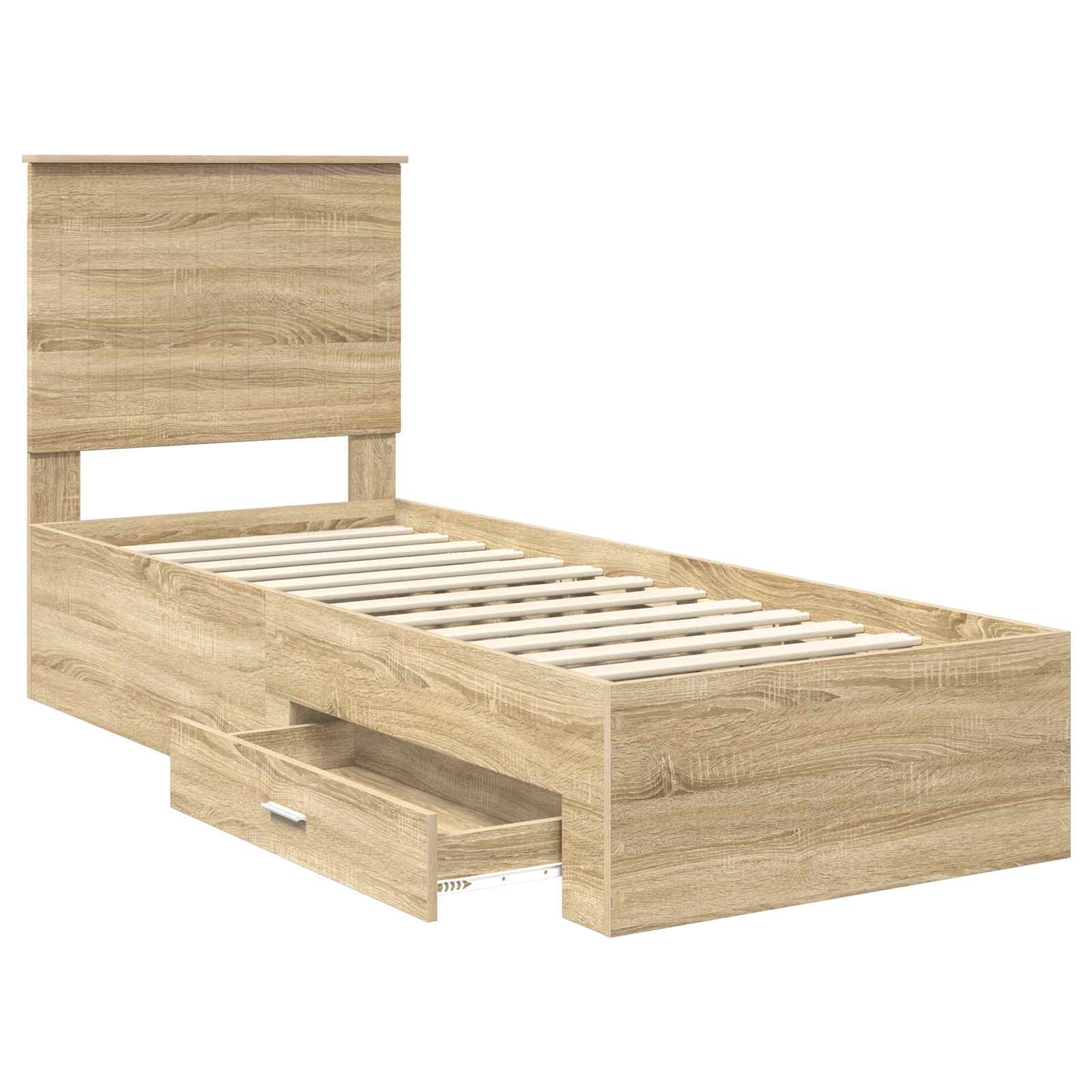 vidaXL Ramka łóżka Z zagłówkiem Sonoma dąb i srebro 70 x 190 cm