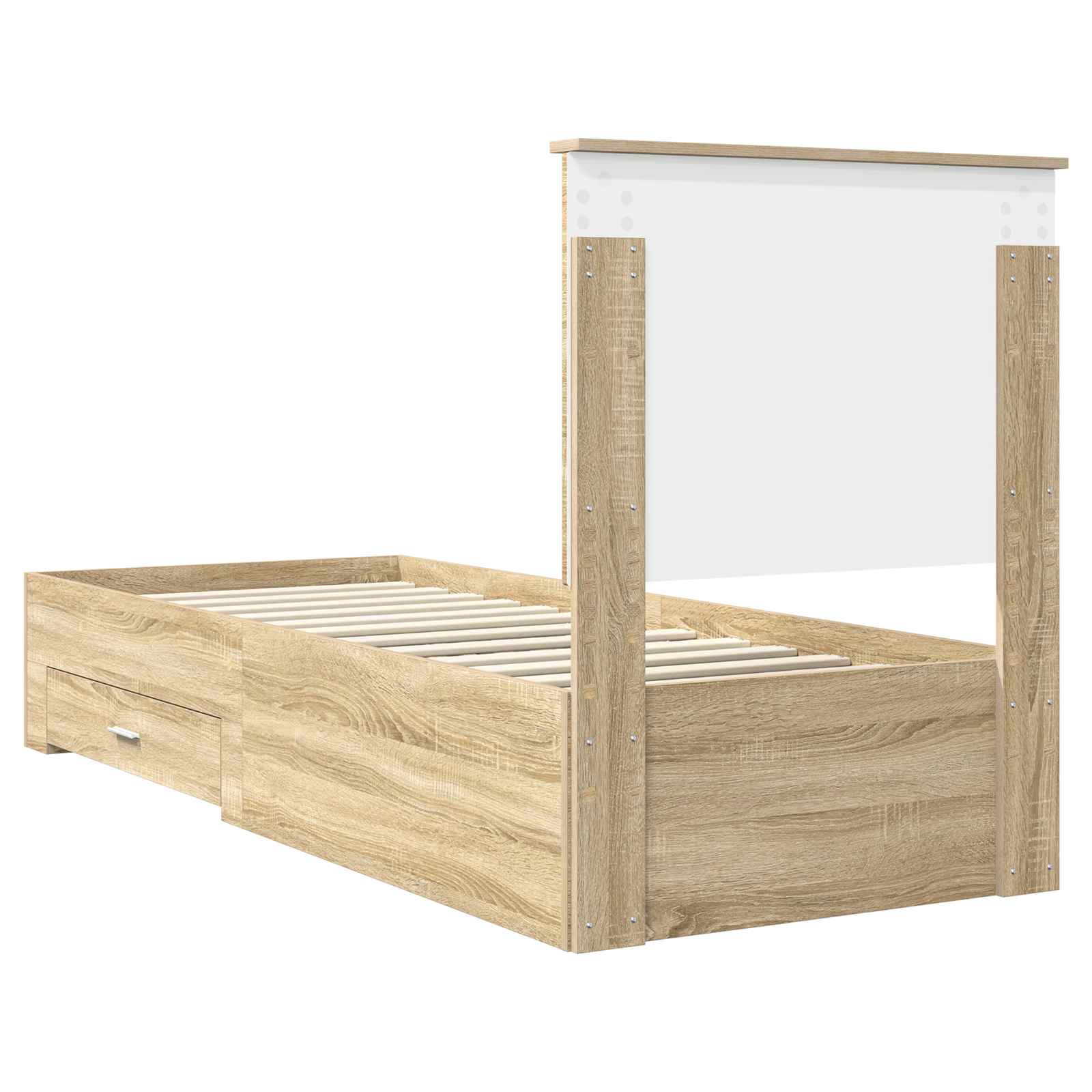 vidaXL Ramka łóżka Z zagłówkiem Sonoma dąb i srebro 70 x 190 cm