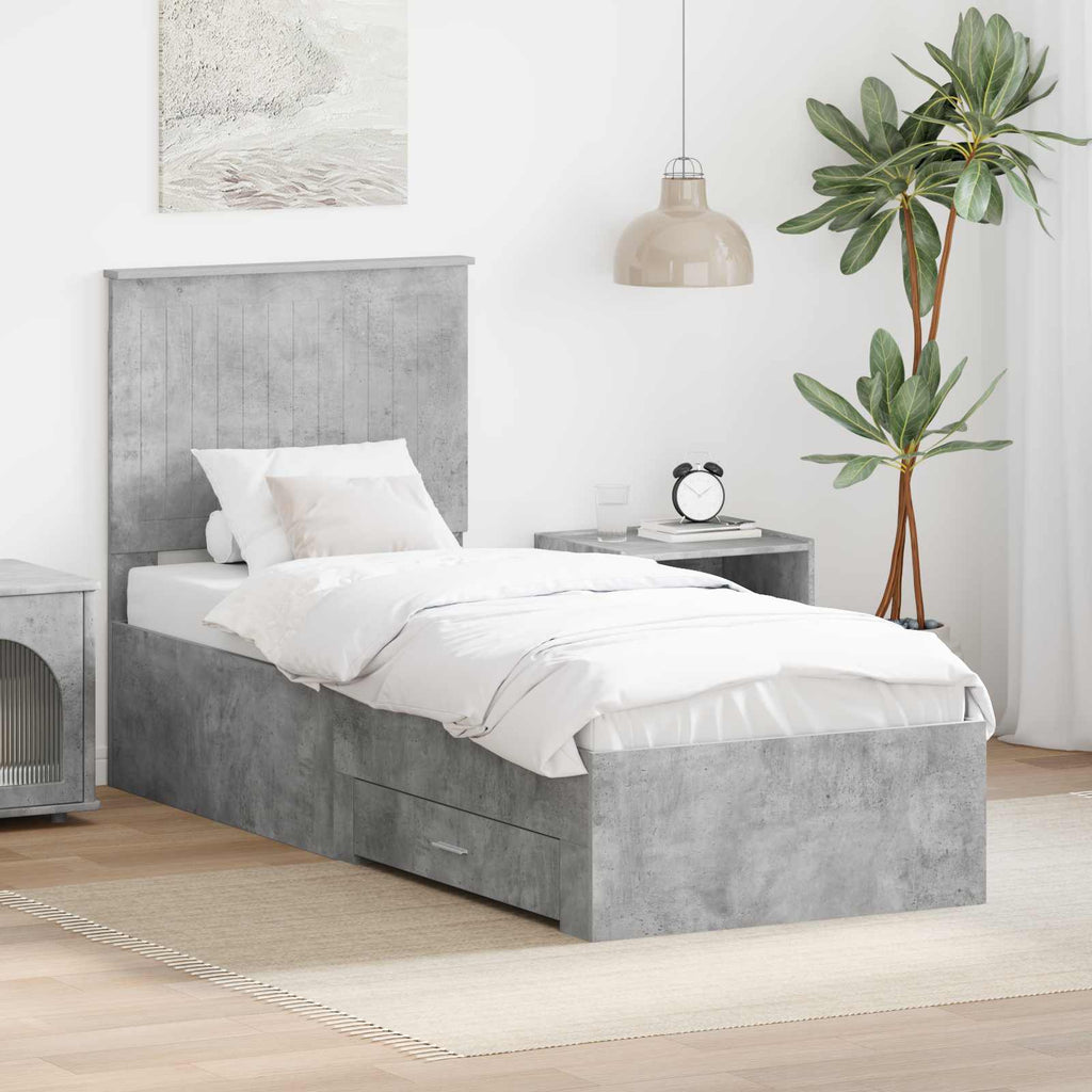 vidaXL Ramka łóżka Z zagłówkiem Betonowy szary i srebro 70 x 190 cm
