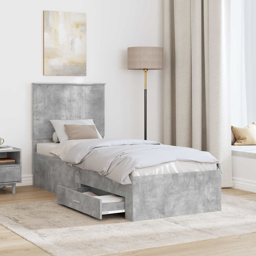 vidaXL Ramka łóżka Z zagłówkiem Betonowy szary i srebro 70 x 190 cm