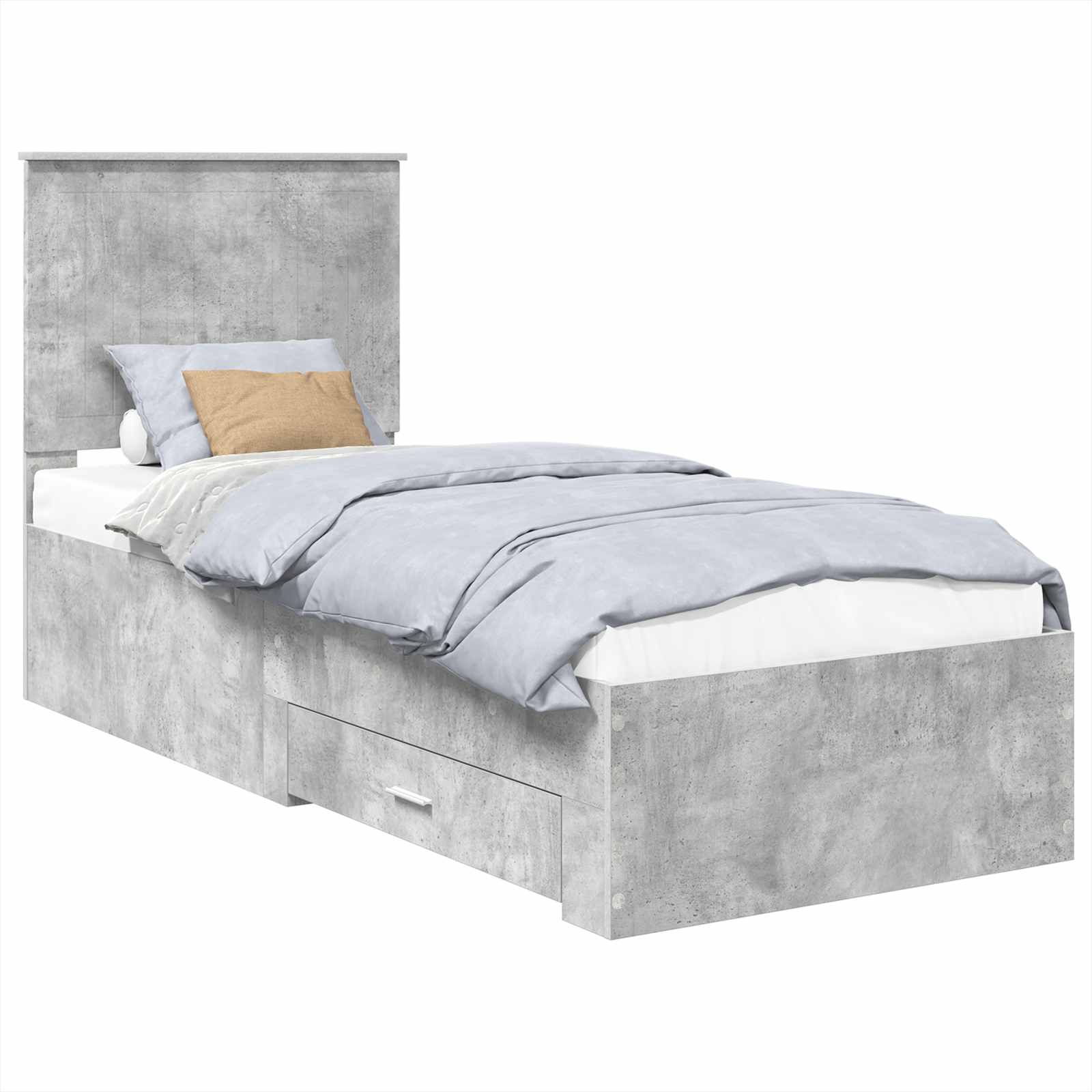 vidaXL Ramka łóżka Z zagłówkiem Betonowy szary i srebro 70 x 190 cm