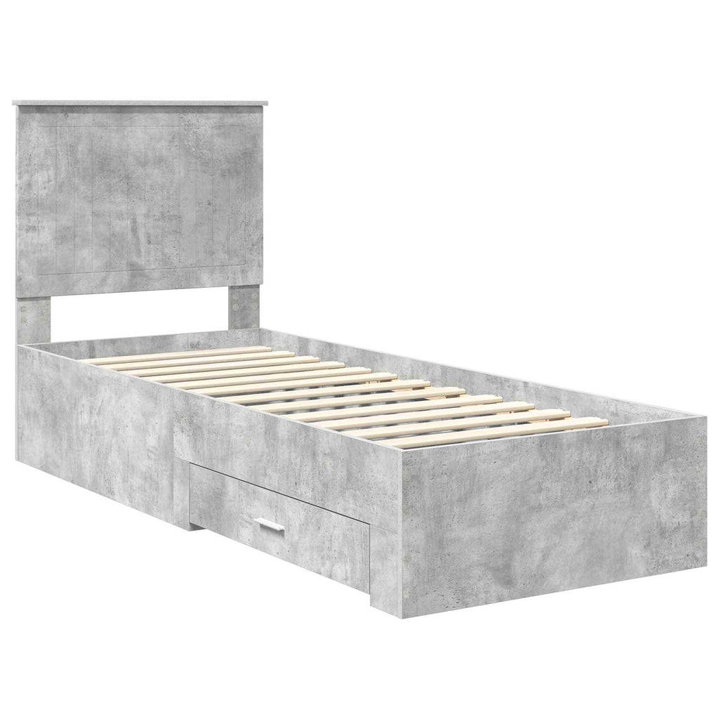 vidaXL Ramka łóżka Z zagłówkiem Betonowy szary i srebro 70 x 190 cm
