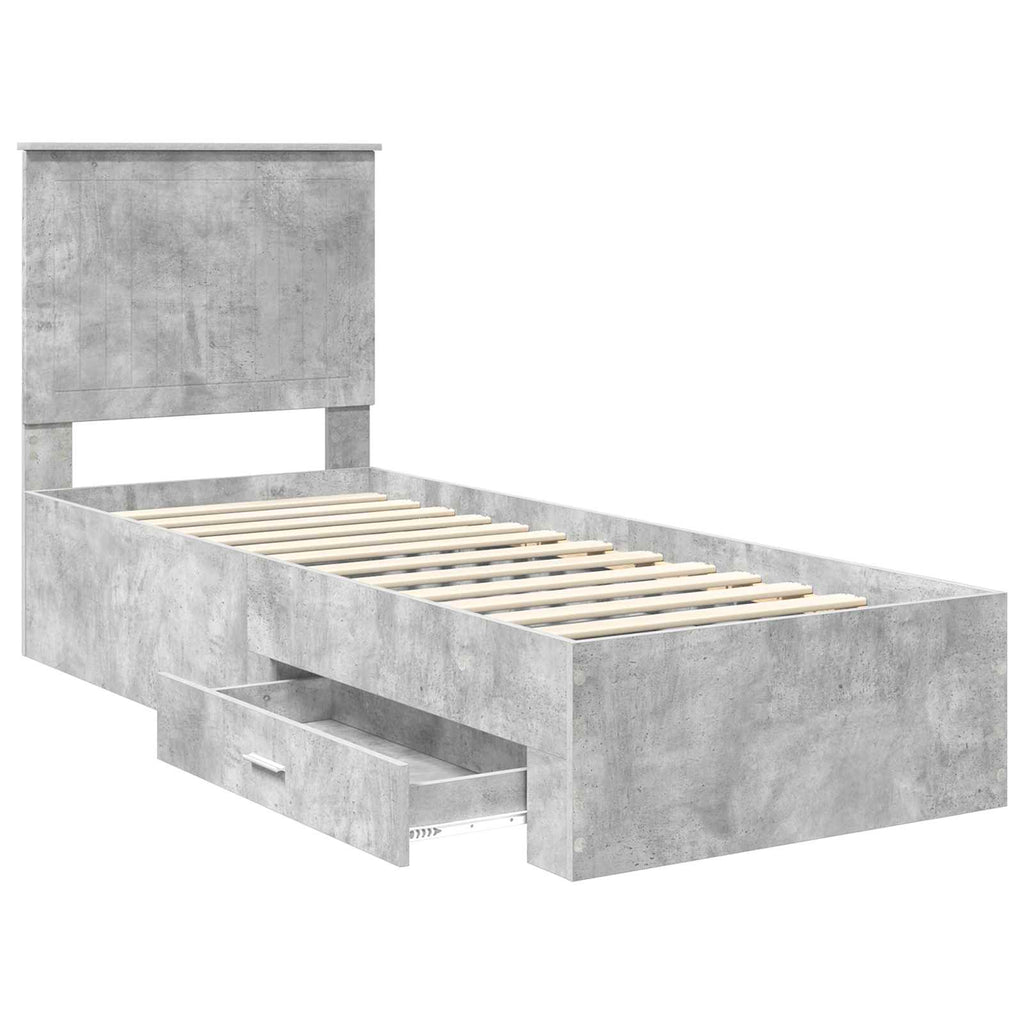 vidaXL Ramka łóżka Z zagłówkiem Betonowy szary i srebro 70 x 190 cm