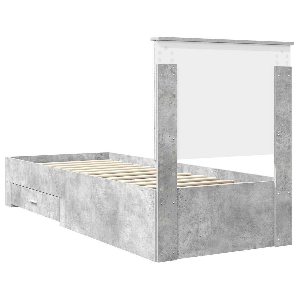 vidaXL Ramka łóżka Z zagłówkiem Betonowy szary i srebro 70 x 190 cm